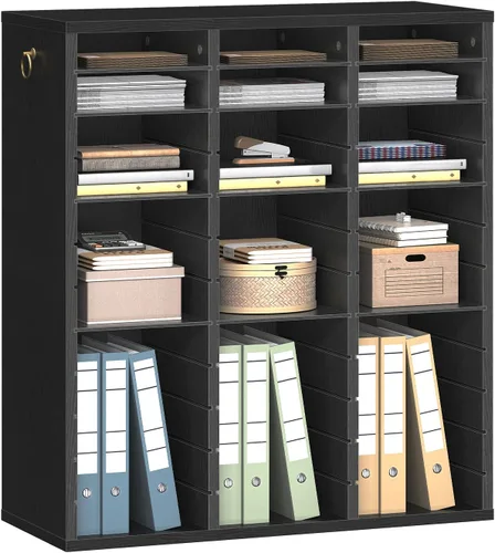 Miniatura 9 de HOOBRO Organizador de literatura, 36 compartimentos, organizador de correo de madera, clasificador de literatura de encimera con estantes ajustables