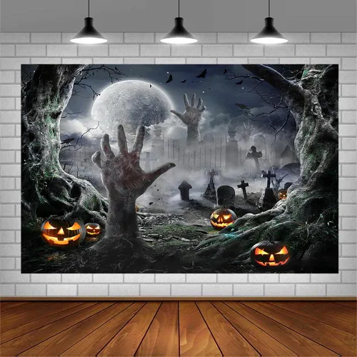 Miniatura 3 de SENDY Telón de fondo de fotografía de Halloween de 7 x 5 pies, suministros de decoración para fiestas de Halloween, noche de niños, luna llena