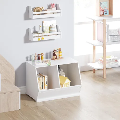 Miniatura 5 de UTEX Armario apilable de almacenamiento de juguetes, organizador de cubos de madera, estante blanco para sala de juegos, dormitorio, sala de estar