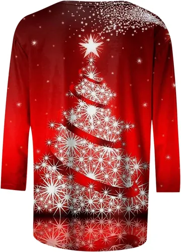 Miniatura 3 de YUHEDADA Blusas de Navidad para mujer, lindos guantescopos de nieve, manga tres cuartos, cuello redondo, suéter de moda de otoño