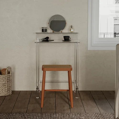 Miniatura 7 de Eglaf - Escritorio pequeño de acrílico, mesa de tocador moderna con soporte de escritorio 23.6'' L x 15.8'' W x 33.9'' H, Clear Makeup Table