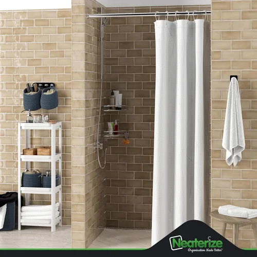 Miniatura 2 de NEATERIZE Cortina de ducha blanca – Cortinas de ducha estilo hotel para baño con diseño de gofre, 36 x 72 pulgadas – Cortina de ducha de tela blanca