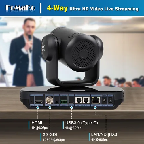 Miniatura 7 de FoMaKo Cámara PTZ NDI de 60 FPS 4K, zoom óptico 20X, soporta NDI 4K 60fps, seguimiento automático 4KP60 AI, 1/1.8 UHD CMOS 8.42MP, USB 3.0 3G-SDI