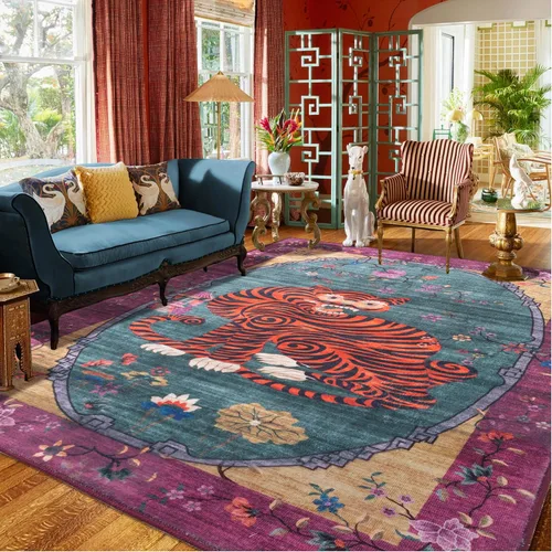 Miniatura 13 de Alfombra de leopardo de 2 x 3 pies para sala de estar, alfombra estética vintage de animales para habitación de niñas, guardería, dormitorio, Azul