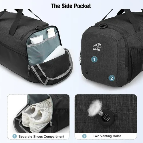 Miniatura 4 de G4Free Mochila de lona de 3 vías de 45L60L, bolsa de gimnasio con bolsillo húmedo y compartimento para zapatos, bolsa de lona para viajes
