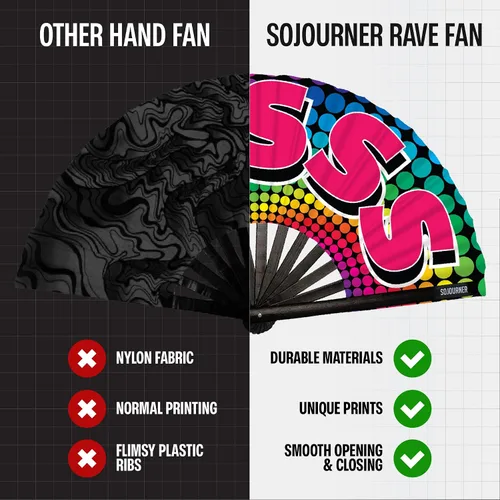 Miniatura 86 de SoJourner Bags Rave Fan – Ventilador plegable grande – Ventilador de mano Clack para raves, Halloween, Burlesque, trajes de arcoíris para mujeres