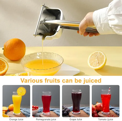 Miniatura 6 de Exprimidor manual de mano de metal de acero inoxidable, jugo extractor de prensa fría a mano para frutas suaves jugosas como limas, limones