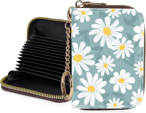 Miniatura 15 de Tarjetero de crédito para mujer, pequeña cartera RFID con cierre de llavero, bonita cartera de piel sintética, Huellas de patas en blanco y negro