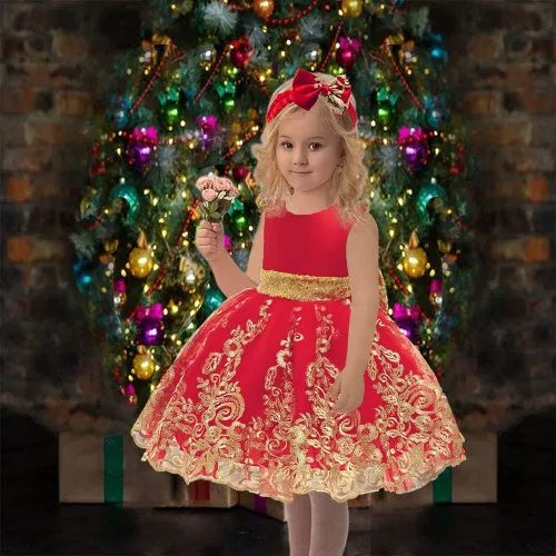Miniatura 27 de CMMCHAAH - Vestidos de encaje para concursos de niñas bebés de 0-6 años, vestido formal para fiestas con diadema