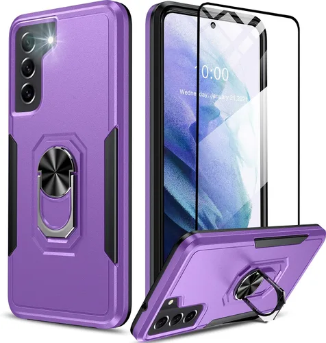 Miniatura 10 de Oterkin Funda para Samsung Galaxy S21 FE, resistente a prueba de golpes de grado militar con soporte y protector de pantalla de vidrio templado