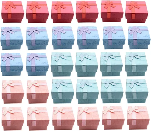 Markeny Juego de 32 cajas de regalo para anillos y aretes, joyas, aniversarios, bodas, cumpleaños, 4 colores