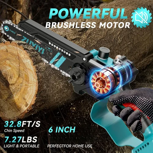 Miniatura 3 de Mini motosierra inalámbrica de 6 pulgadas para batería Makita de 18 V, motosierra pequeña de mano sin escobillas con engrasador automático