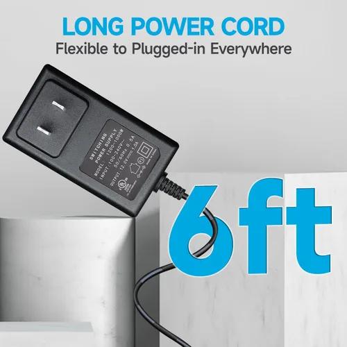 Miniatura 2 de Adaptador de corriente de 12 V 1 A, 6 pies, adaptador de CA a CC, cable de fuente de alimentación regulado de 1000 mA 12 W para tiras de luces LED