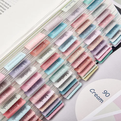 Miniatura 7 de Pestañas de la Biblia en colores pastel crema, pestañas laminadas de la Biblia para mujeres y niñas, 90 pestañas de la Biblia del Antiguo y Nuevo