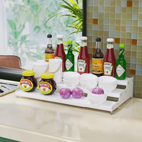 Miniatura 3 de Jojocross Organizador de especias para gabinete, almacenamiento de especias expandible de 3 niveles, ideal para armarios de cocina, armario, Blanco