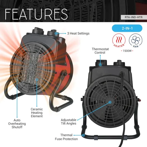 Miniatura 3 de Calentador de aire forzado eléctrico industrial con elemento calefactor de cerámica, inclinación ajustable, protección contra sobrecalentamiento