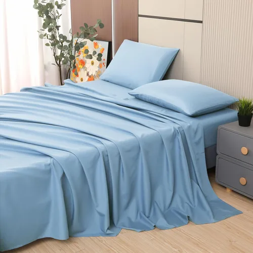Miniatura 7 de Toodou La sábana bajera ajustable de bolsillo profundo de tamaño individual color azul cielo con elástico en todo el contorno está hecha de tela