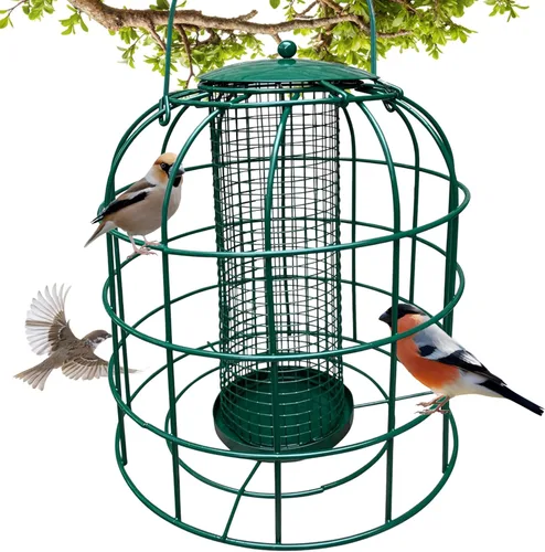 Garden Guru - Comedero para pájaros a prueba de ardillas, para exteriores, con semillas de malla enjaulada, maní, para pájaros pequeños y