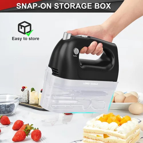 Miniatura 5 de Lord Eagle - Batidora de mano eléctrica de 400 W, batidora de mano de 5 velocidades, 5 accesorios de acero inoxidable para hornear pasteles, huevos