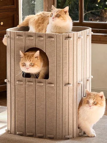 FUKUMARU Casa para Gatos de Interior, Cama de Gato de 2 Plantas Grande Cueva de Felpa, Túnel Acogedor Cubierto para Gatos, Refugio para Múltiples