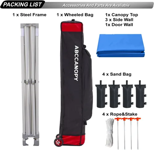 Miniatura 5 de Abccanopy - Toldo de 10 x 10 pies, con paredes laterales, sombra instantánea, con bolsa con ruedas para guardarlo. Incluye 4 bolsas de lastre, Azul