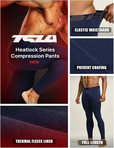 Miniatura 5 de TSLA - Paquete de 1 o 2 pantalones térmicos de compresión para hombre, leggings deportivos y mallas para correr, pantalones para usar como primera