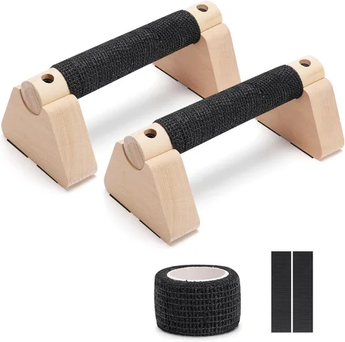 Miniatura 7 de Barra de realce de 2 piezas, equipo de calistenia de madera para hombres y mujeres, entrenamiento de fuerza, asas de flexión con base antideslizante