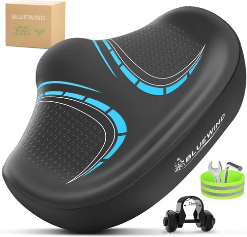 Miniatura 17 de BLUEWIND Nuevo asiento de bicicleta de gran tamaño sin nariz, asiento de bicicleta ancho, diseño de respaldo novedoso para bicicleta eléctrica