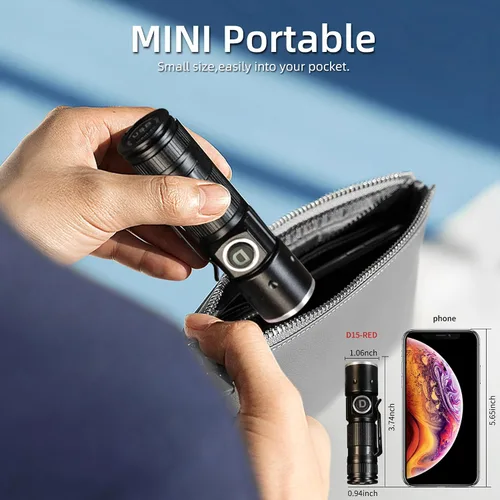 Miniatura 5 de DARKDAWN Linterna de Luz Roja Recargable USB, Mini Linternas LED de Luz Roja Enfoque Ajustable, Linterna Portátil con Clip de Bolsillo para Pesca