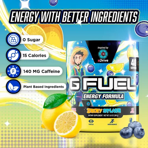 Miniatura 2 de G Fuel aDrive - Polvo de bebida energética, mezcla de cafeína preentrenamiento para juegos, sin azúcar, aminoácidos para el enfoque, vitaminas +