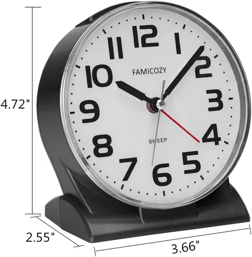 Miniatura 7 de FAMICOZY Reloj despertador analógico sin tictac de 4.5 pulgadas, silencioso, legible para personas mayores, fácil de configurar, alarma de aumento