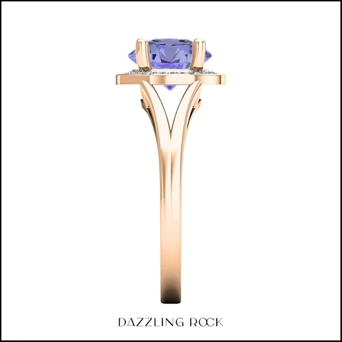 Miniatura 248 de Dazzlingrock Collection Anillo de compromiso redondo de 0.276 in con halo de diamante blanco y vástago dividido para ella en oro macizo de 14