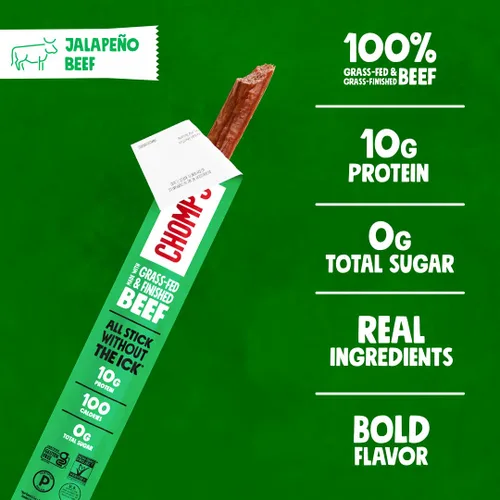 Miniatura 3 de Chomps Tiras de cecina de res alimentadas con pasto y terminadas con jalapeño 24 unidades - Keto, Paleo, Whole30, 10g de proteína de carne magra