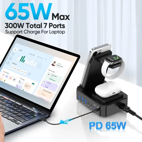 Miniatura 2 de Estación de carga de 300W para múltiples dispositivos Apple, cargador inalámbrico 10 en 1 para iPhone, soporte de carga rápida PD 65W USB C GaN III
