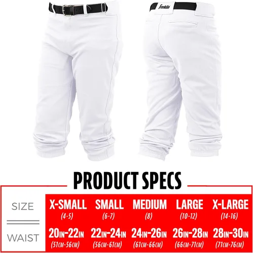 Miniatura 6 de Franklin Sports Pantalones de béisbol y sóftbol juveniles, hasta la rodilla + pantalones de béisbol de ajuste relajado para niños, color blanco