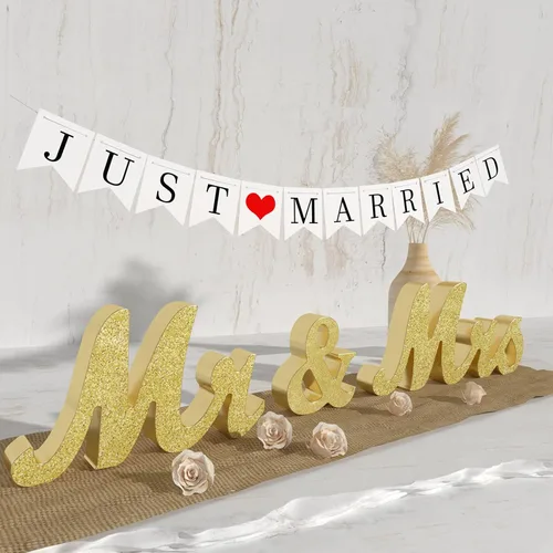 Miniatura 9 de VIOPVERY Letrero de Mr and Mrs y Just Married, letreros de Mr & Mrs para mesa de boda, letras grandes de madera para mesa de amor, accesorios