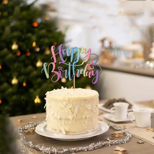 Miniatura 5 de Decoración para la Parte Superior del Pastel Hecha a Mano con Purpurina Feliz Cumpleaños, Decoraciones de Pastel para Fiesta de Cumpleaños, Arcoíris