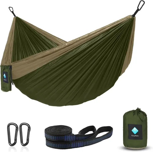 Hamaca para campamento, hamacas portátiles individuales/dobles para senderismo al aire libre, viajes, mochileros, hamaca de nailon 210D para patio