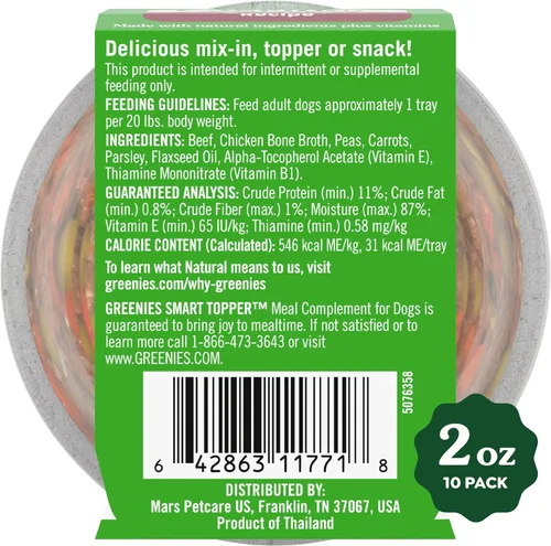 Miniatura 2 de Greenies Smart Topper - Mezcla húmeda con alto contenido de proteínas para perros, receta de carne de res, guisantes y zanahorias en caldo