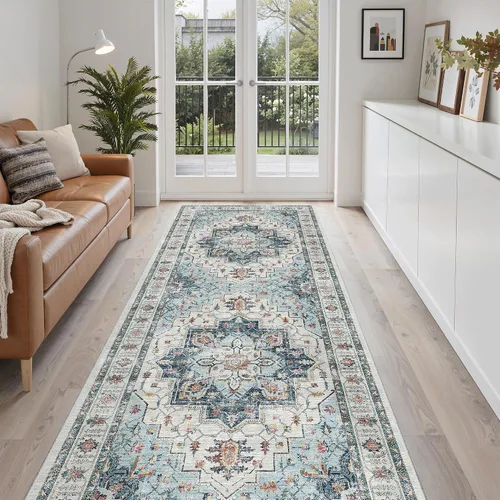 Miniatura 291 de Madane Tapete lavable de 2 x 10 pies para pasillo, cocina, recibidor, clásico, suave, antideslizante para interiores, casa de campo, baño, sala
