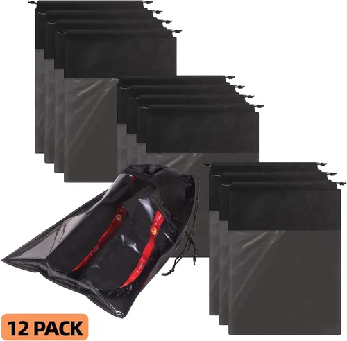 Miniatura 3 de Paquete de 12 bolsas de zapatos portátiles para viajes, bolsa grande para zapatos, organizador de almacenamiento, ventana transparente con cordón