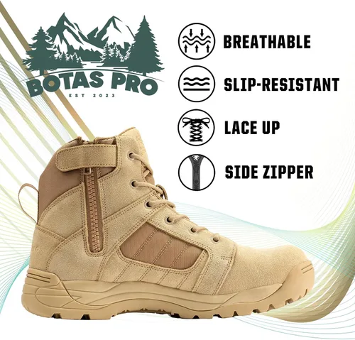 Miniatura 2 de Botas tácticas para hombre con cremallera lateral de 6 pulgadas, ligeras, cómodas, militares, botas tácticas militares (BMP111)