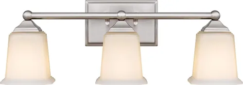 Tawson Nox - Lámpara de tocador vintage de 3 luces, moderna lámpara de pared de níquel cepillado con pantalla de vidrio blanco para baño, pasillo,