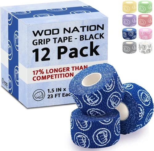 Miniatura 15 de WOD Nation Cinta atlética flexible de agarre de gancho: tiras de pulgar y dedos fáciles de rasgar y a prueba de sudor para levantamiento de pesas