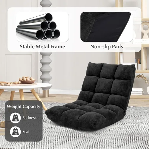 Miniatura 4 de RELAX4LIFE Silla de suelo con soporte para el respaldo, sillón perezoso ajustable de 14 posiciones, cama acolchada y sillón reclinable para leer