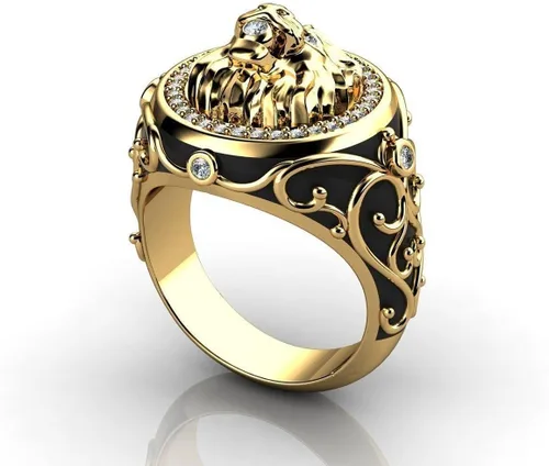 Miniatura 2 de Anillo de oro de moda con cabeza de león para hombre, anillo de león vikingo nórdico, anillo de león, joyería de león, anillo gótico de cruz