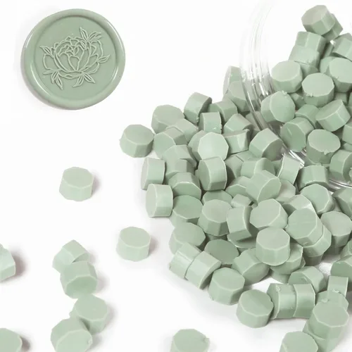 UNIQOOO 180 piezas de perlas de cera de sellado verde salvia para sello de cera, ideal para adornar sobres de tarjetas, invitaciones de boda,