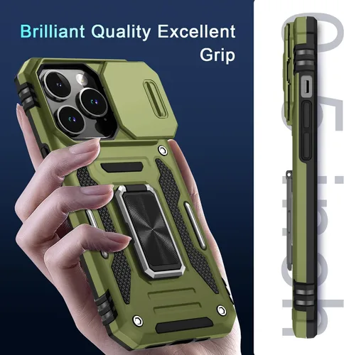 Miniatura 107 de DEERLAMN Funda para iPhone Xs Max con funda deslizante para cámara + protector de pantalla, soporte giratorio de anillo de grado militar a prueba
