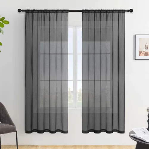 Miniatura 31 de MRTREES Cortinas transparentes de Aqua Blue, para cocina, de 36 pulgadas de longitud, cortinas transparentes de gasa con filtro de luz, cortinas