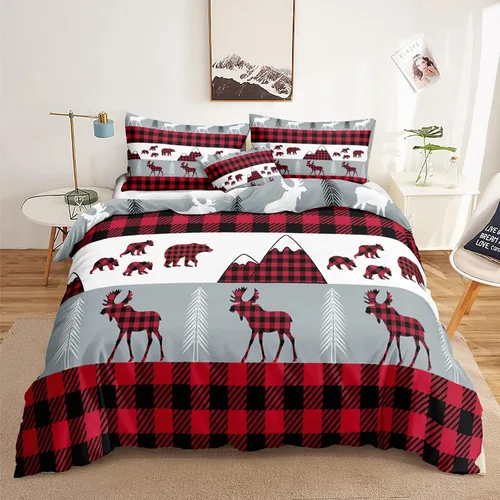 Miniatura 42 de Juego de ropa de cama de Navidad con funda de edredón de copos de nieve, color blanco y rojo, con estampado navideño, juego de ropa de cama festiva